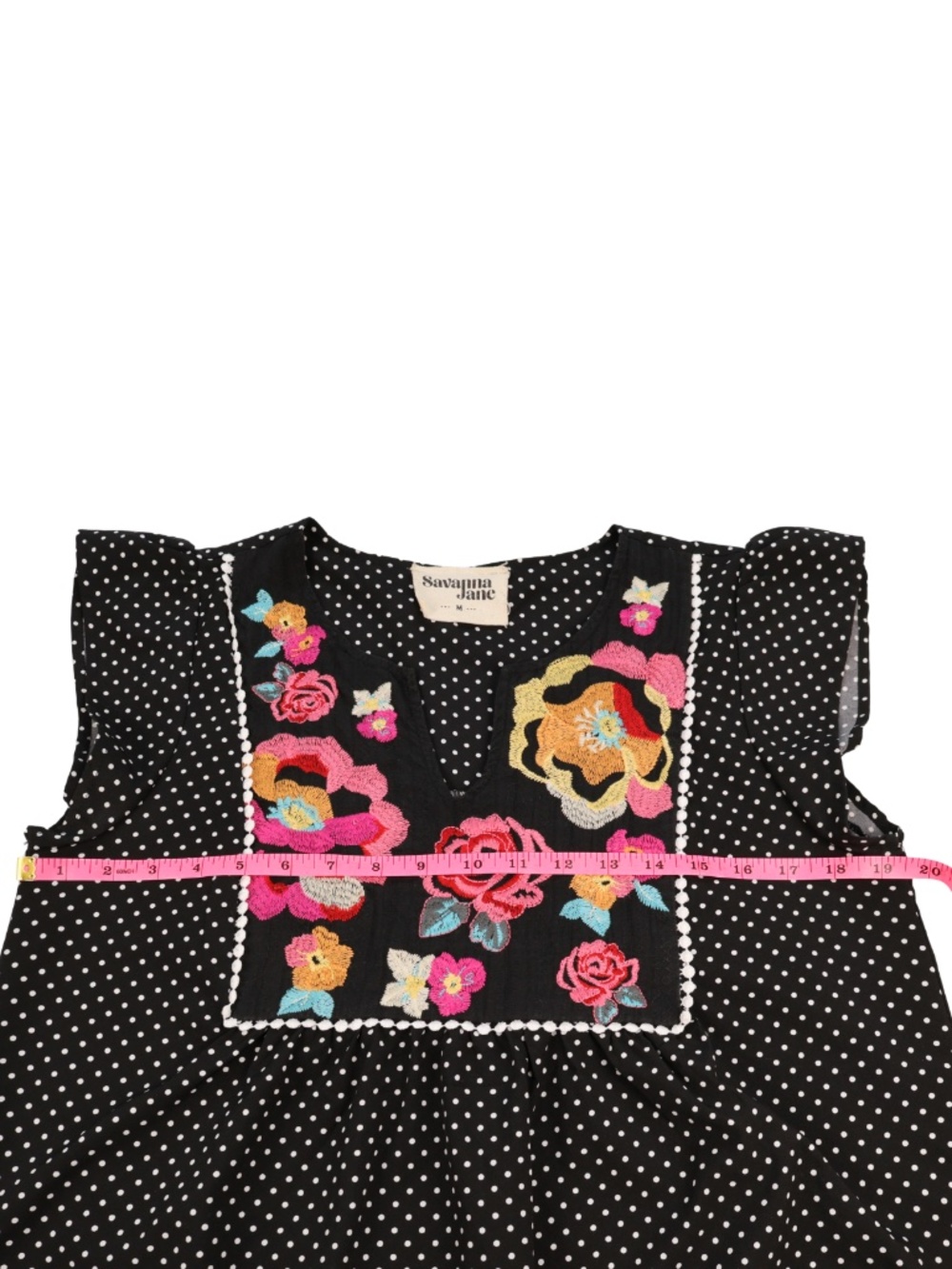 Savanna Jane Embroidered Polka Dot Boho Top Size M - Picture 4 of 7